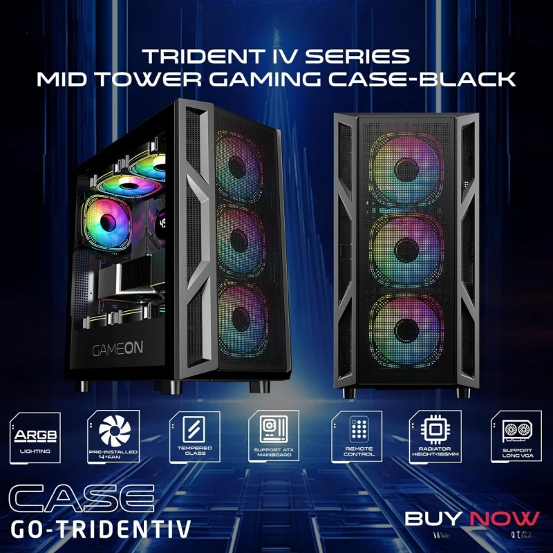 حافظة كمبيوتر للألعاب – دعم ATX/M-ATX/ITX، زجاج مقسى، إضاءة ARGB+PWM، 4 مراوح مثبتة مسبقًا، جاهزة لتبريد المياه 280 مم - Bla