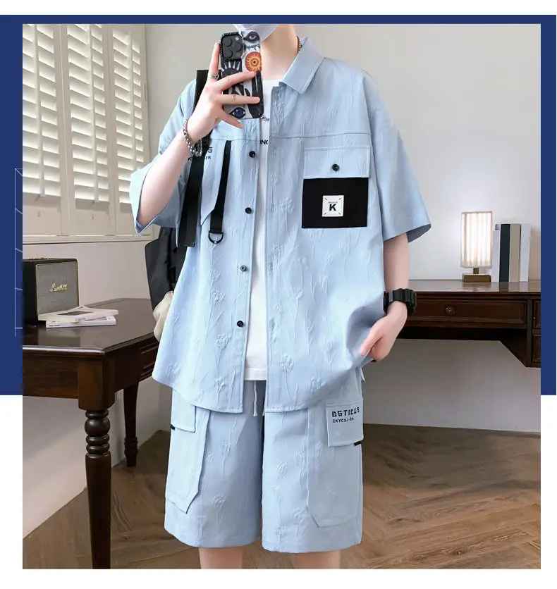 Neue 2026 Sommer Kurzarm-Shirt & Five-Cent-Shorts Freizeit Herren-Sets Kleidung Jugend 2-teilige Outfits Streetwear Oberteile & Hosen – Detail 11
