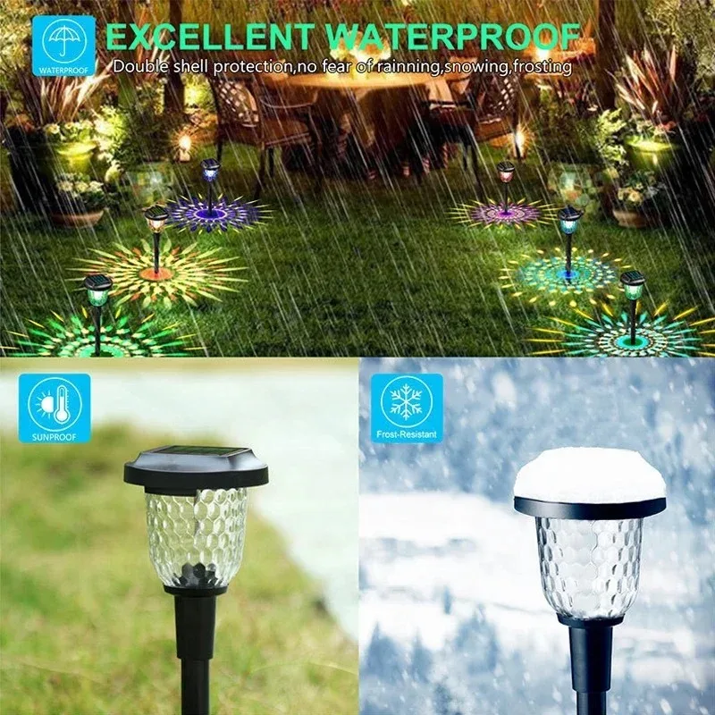 New 1-6pcs Solar Garden Lights RGB IP65 Waterproof View Lighting Pavilion Flat Yard Garden Decoration