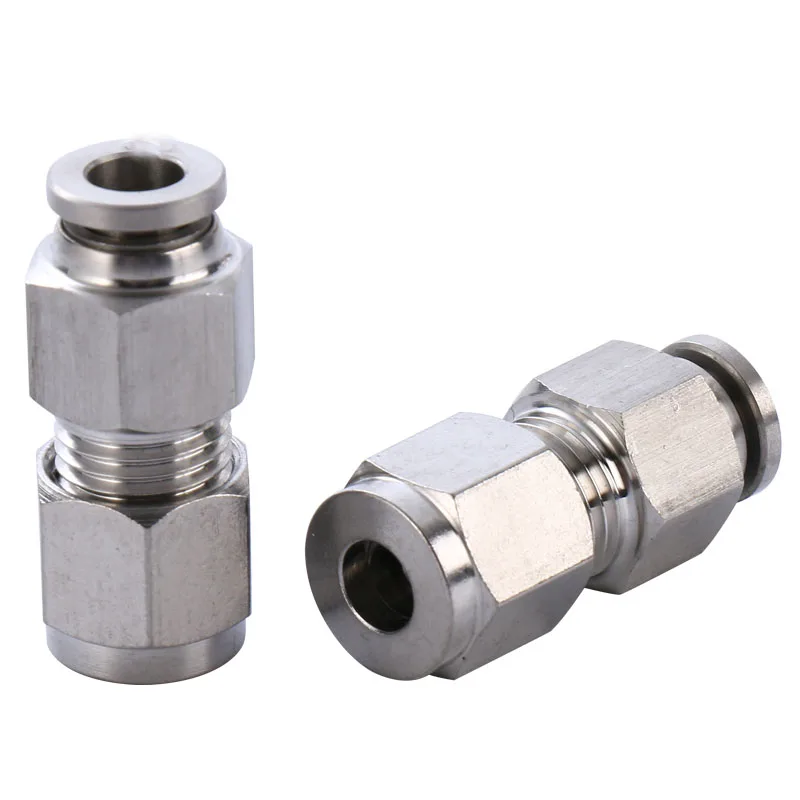 6 8 10 12 14 16mm Push In x Double Ferrule Compression Unin Pneumatic 304 Stainless Steel Quick Connector Release Air Fitting