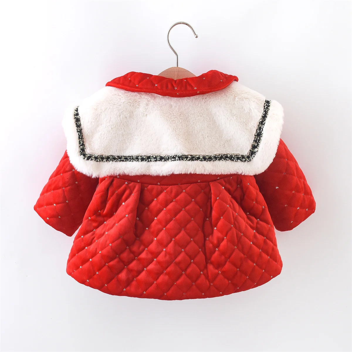 Winter Baby Girl Large Neck Thick Coat Sequin Quilted Single Breasted Solid Color Cute Cotton Filled Warm Windbreaker