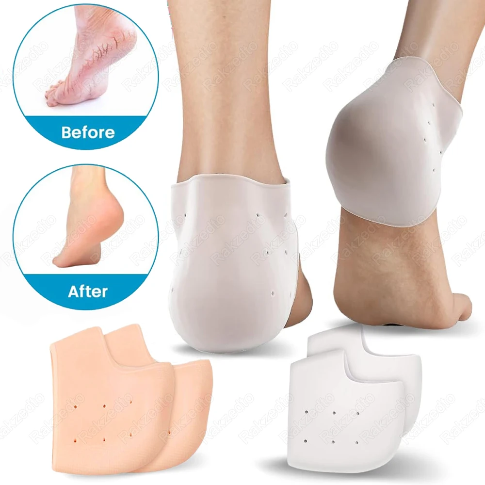 

2Pairs Silicone Heel Protector Socks Woman Man Heel Spurs Dry Cracked Plantar Fasciitis Pain Relief Breathable Gel Heel Pads