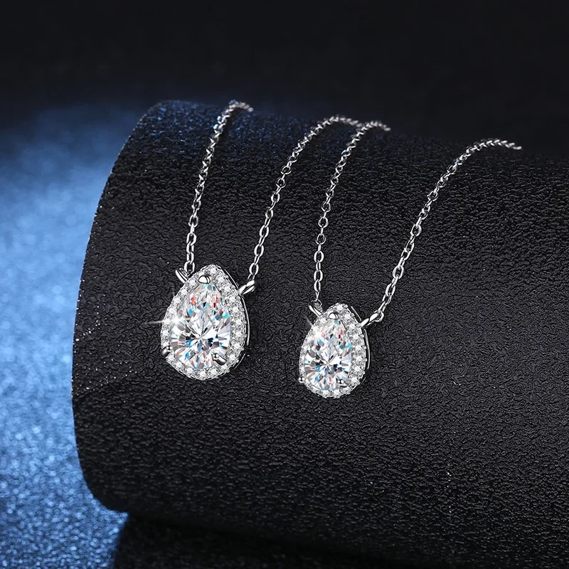 

Sparkling Real 2ct D Color Pear Cut Moissanite Pendant Necklace For Women 100% 925 Sterling Silver Wedding Party Fine Jewelry