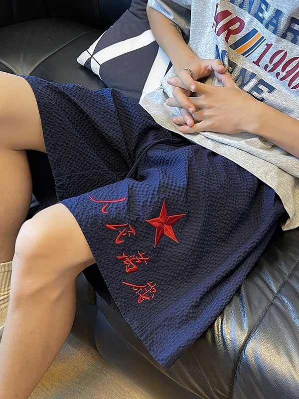 

Ele Ice Silk Bubble orts для мужчин, летние тонкие Qui Dry Spor с вышивкой, свободный крой, прямая длина, длина пять четвертей