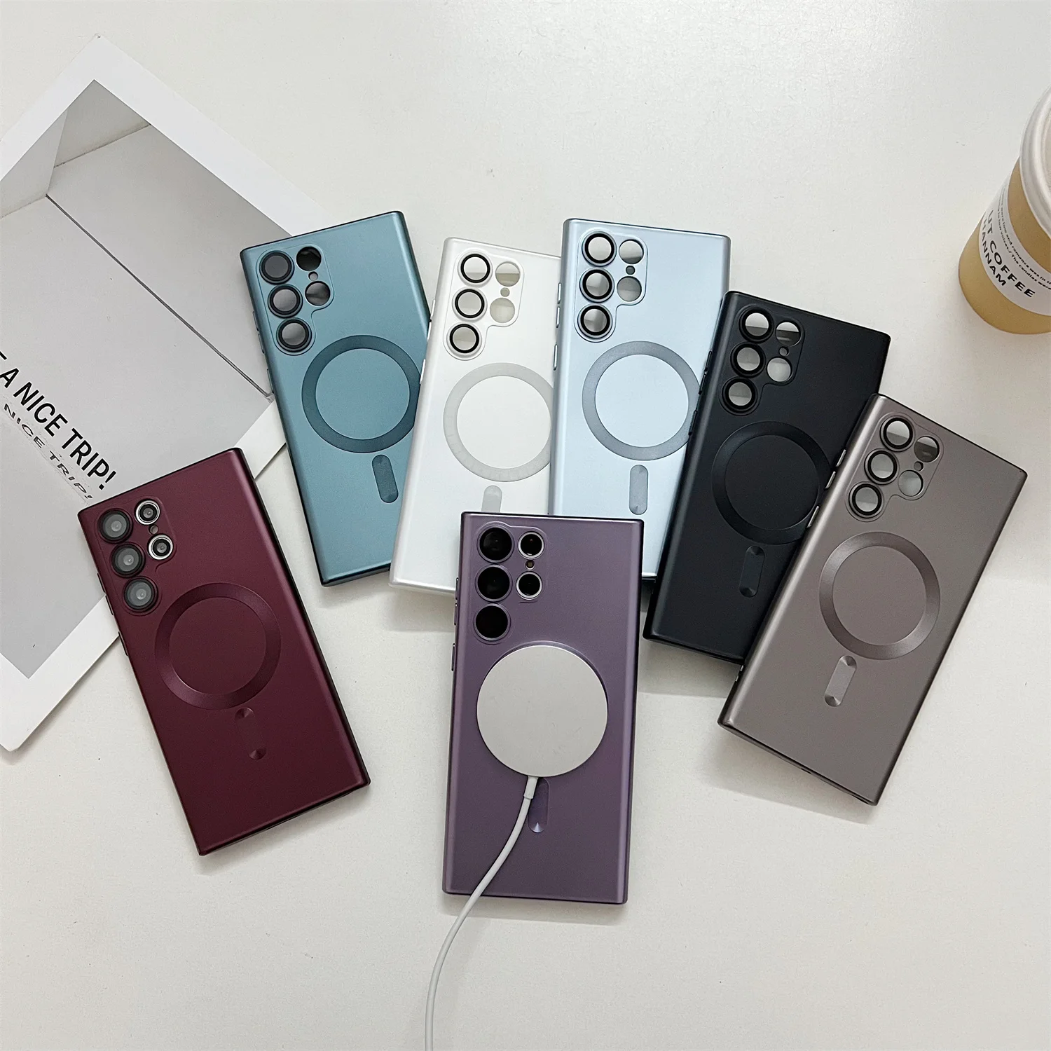 Роскошный чехол Magsafe с магнитной беспроводной зарядкой для телефона Samsung S24 Ultra S23 S22 S21 S25 Ultra Note 20 Ultra Plus Bumper Cover