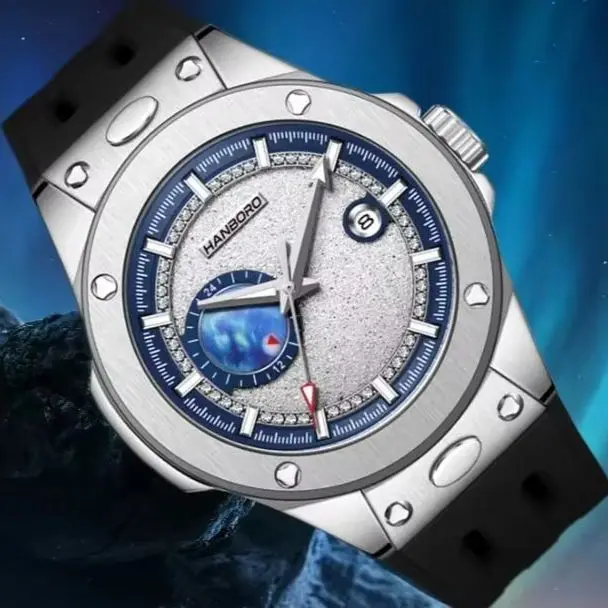 HANBORO Men Automatic Watch 42mm Mechanical Wristwatch Waterproof Sapphire Mirror Luminous Miyota 8217 Earth 24 Hours