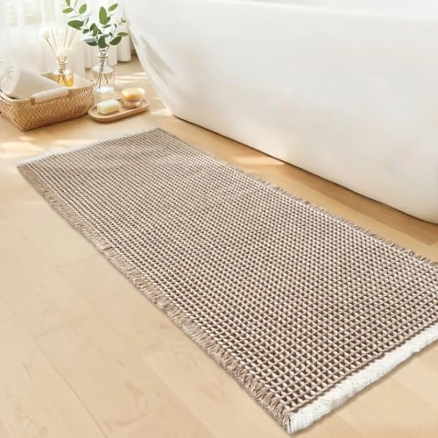 

Waffle Bath Mat - Boho Bathroom Rugs Non Slip Washable Super Absorbent and Quick Dry Soft Bath Mat Farmhouse Bathroom Decor and