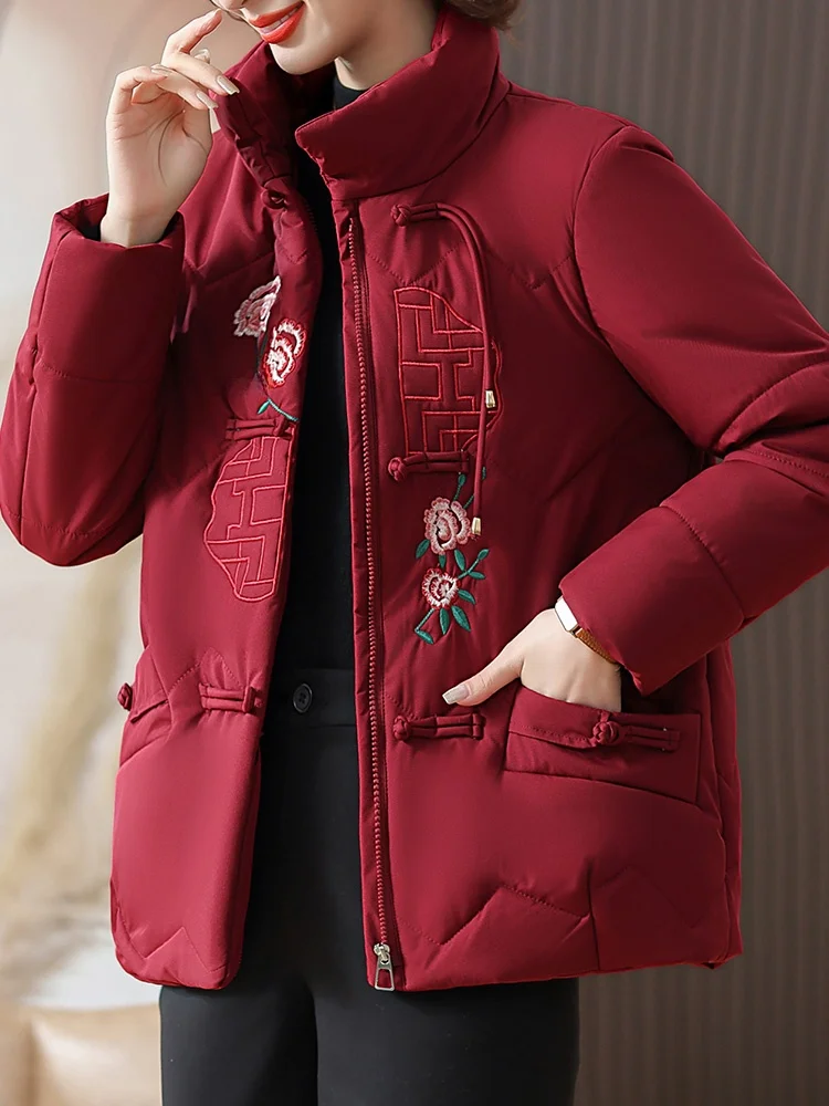 

Зимнее пальто Luy Year для мам, утепленное флисом, хлопковая куртка для женщин среднего и старшего возраста, красная, для свадебных торжеств, осенне-зимняя хлопковая одежда