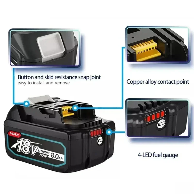 

18V Rechargeable Power Tool Battery 6000mAh For Makita With LED BL1830 BL1850 BL1860 Battery Charger Set With Working Light