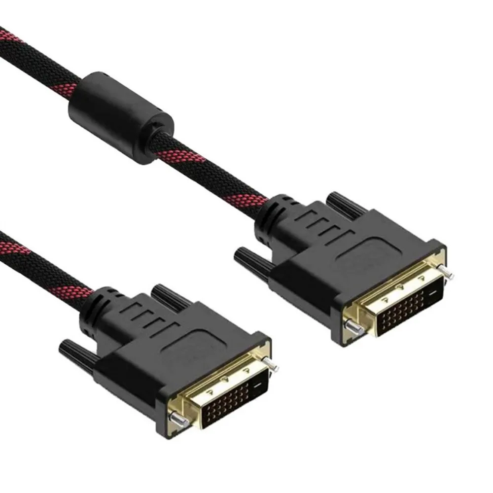 Braided DVI-D 24+1 Male to Male Video Cable Gold Plated Dual Link Wire Anti-interference Ferrite Core Cord For PC Laptop HDTV