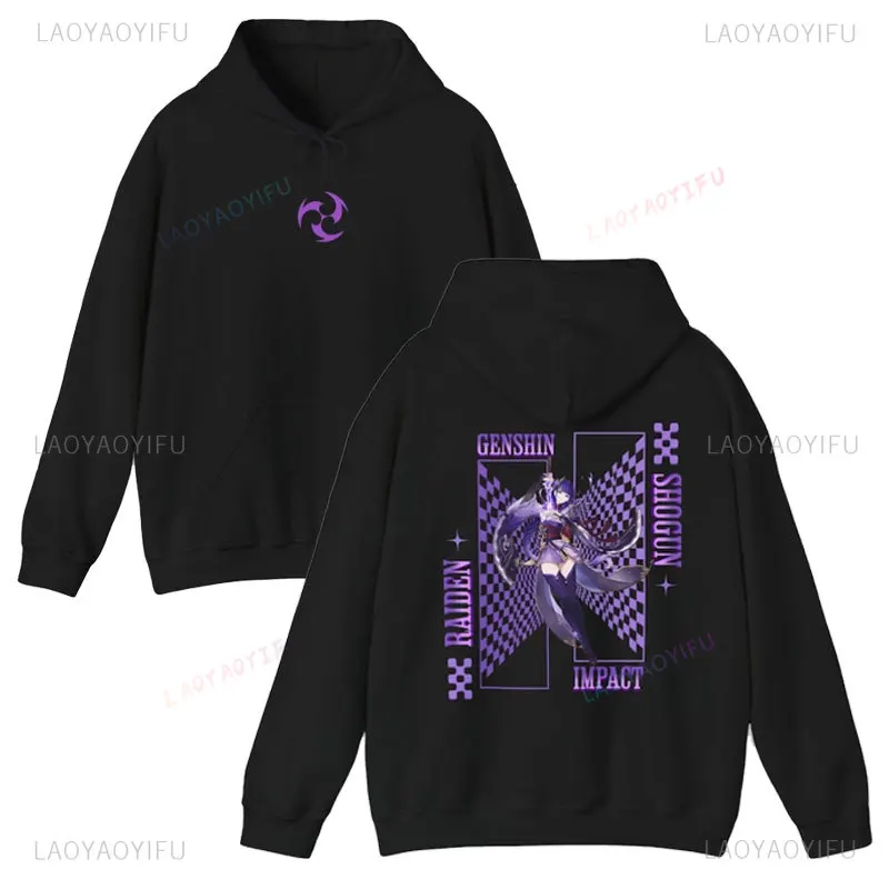 Raiden Shogun Genshin Impact Unisex Hoodie Anime Fan Tops Cosplay Pullover Kawaii Anime Merch Hooded Sweatshirt Otaku Apparel