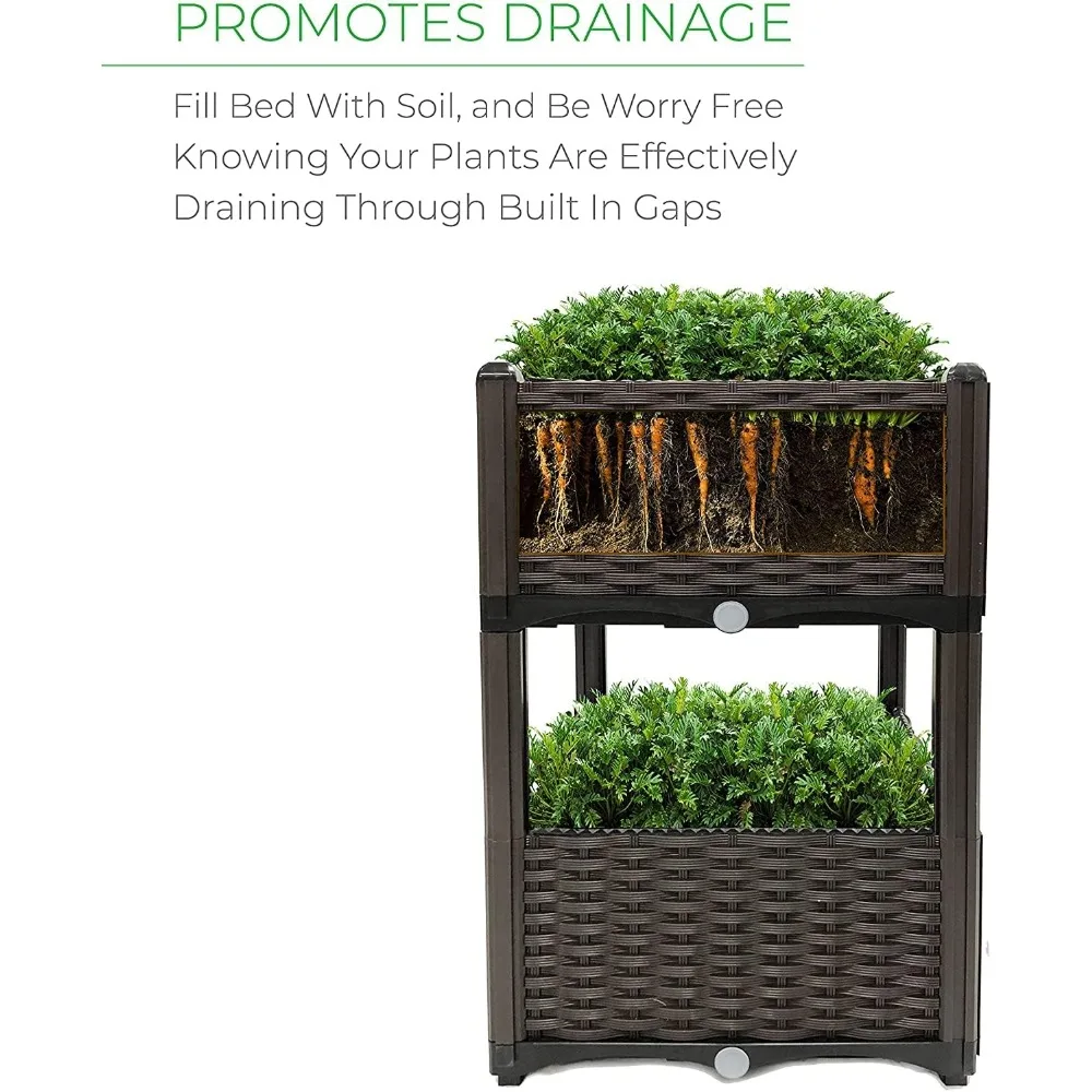 زارع حديقة مرتفعة، نمط خوص الراتنج، سرير زهور ذاتي السقي للخضروات والأعشاب والزهور والبستنة #6