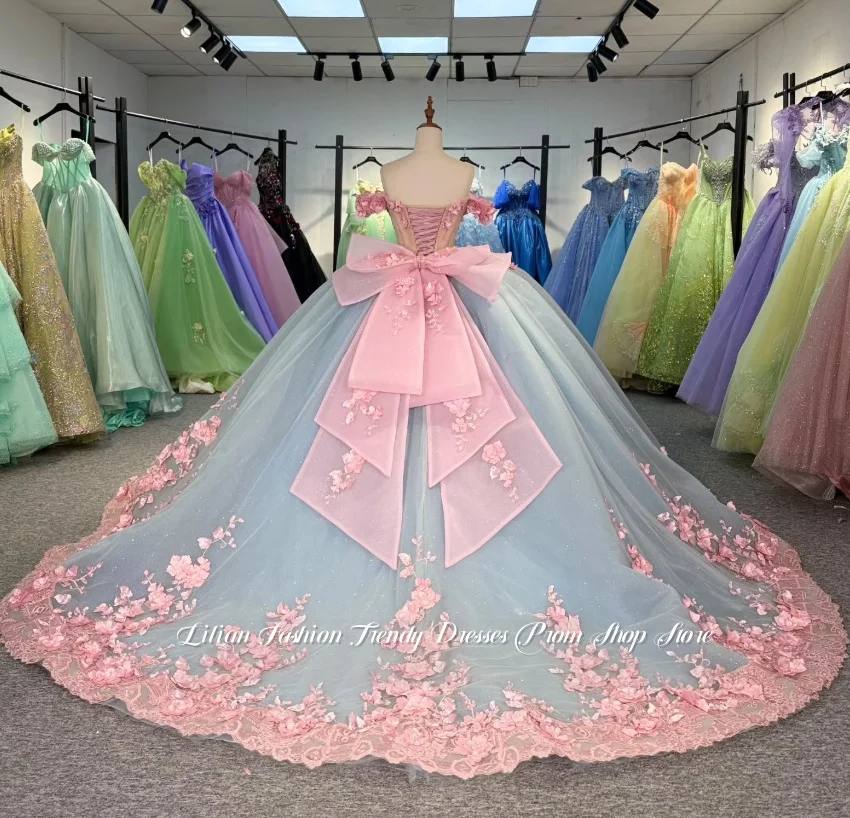 Custom Princess Quinceañera Gown Crystal Appliqué Beaded Corset 3D Floral Vestidos De 15 Quinceañera Sweet 15 Prom Dress