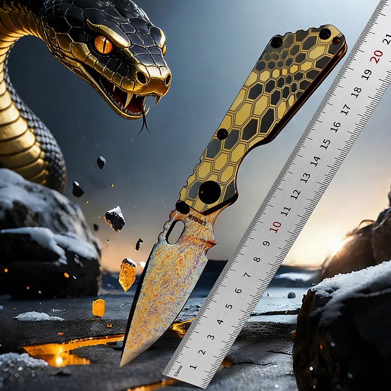 

Складной нож Strider - Golden Snake с рукоятью из титанового сплава и сталью M390, высококачественный карманный инструмент