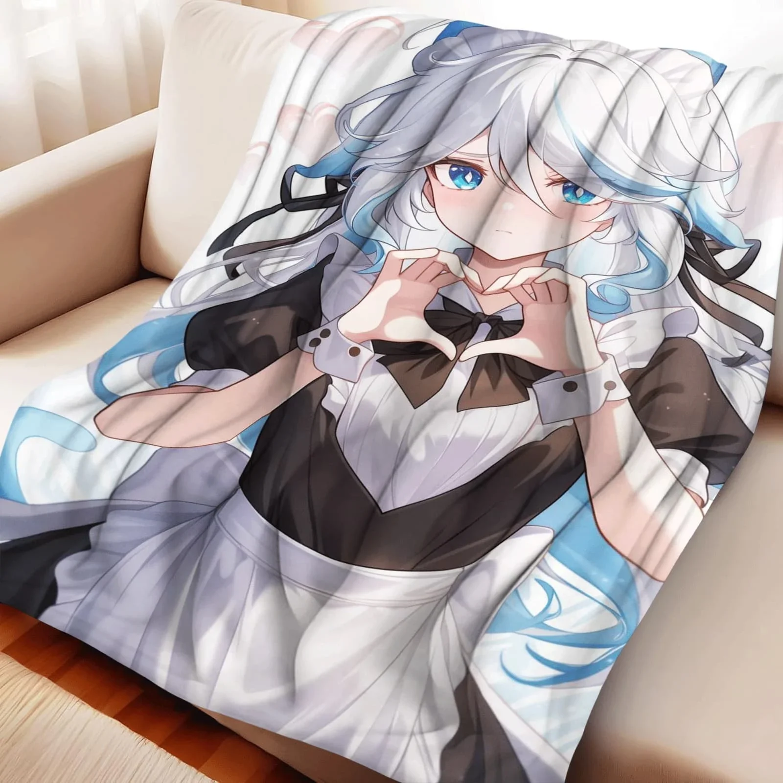 

Genshin Impact Furina Anime Flannel Throw Blanket Thick AC Quilt for Gaming Chair Ideal Geek Gift Home Textile