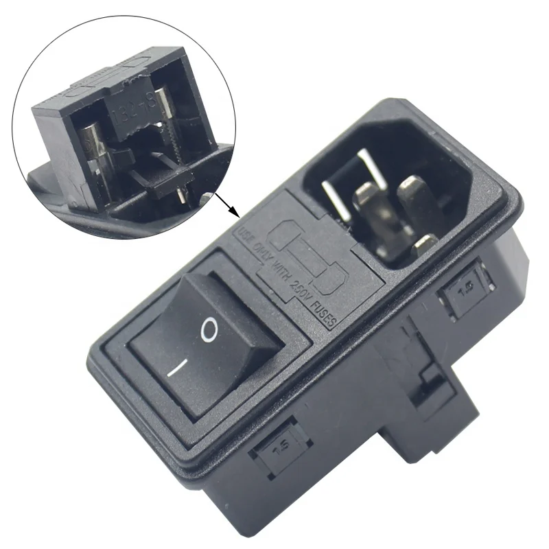 10A 250V AC power socket plug power socket with rocker switch and duafuse holder socket IEC 320 C14 inlet connector - view 2