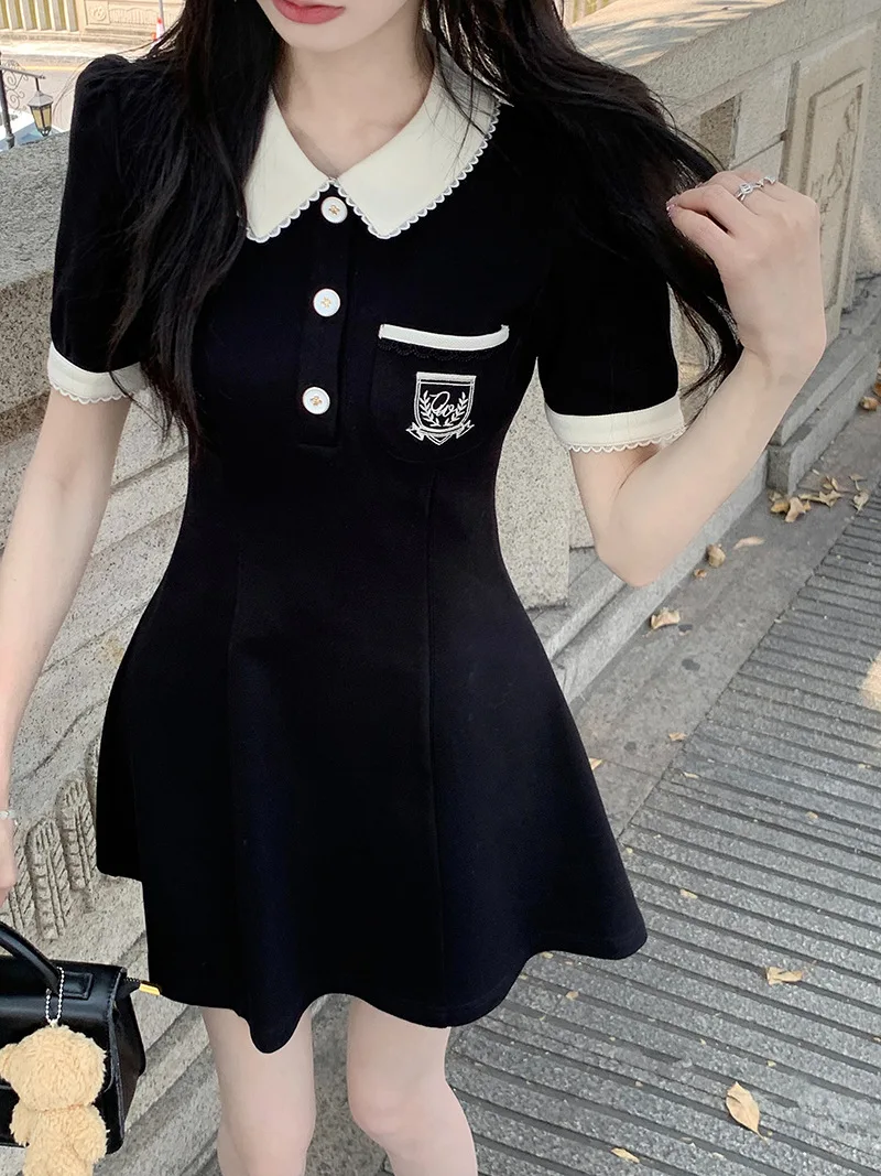 

Summer College Style POLP Collar Mini Dress for Women Japanese and Korean Fashion Harajuku Casual Sweet Slim Fit Dress
