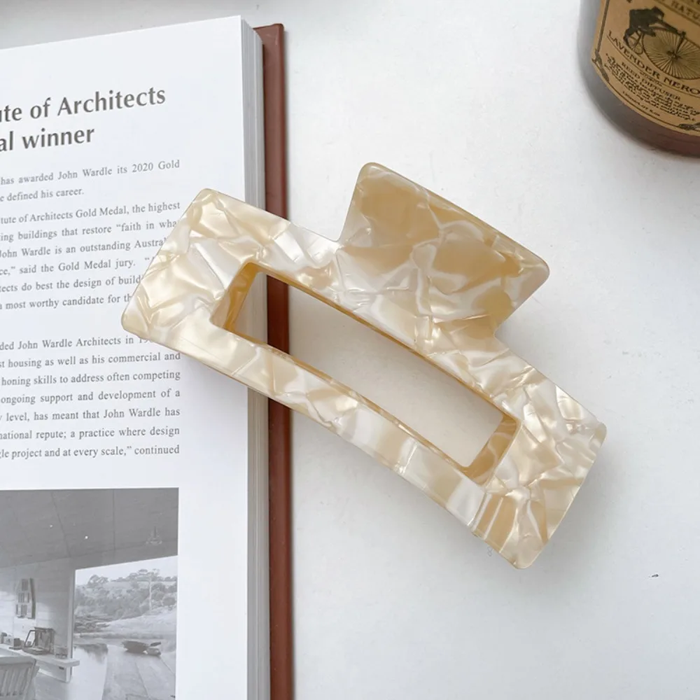 

French Style Rectangular Hollow Hair Claw Leopard Print Large Size Acetic Acid Hair Clip Headwear Barrette Shark Clip Female