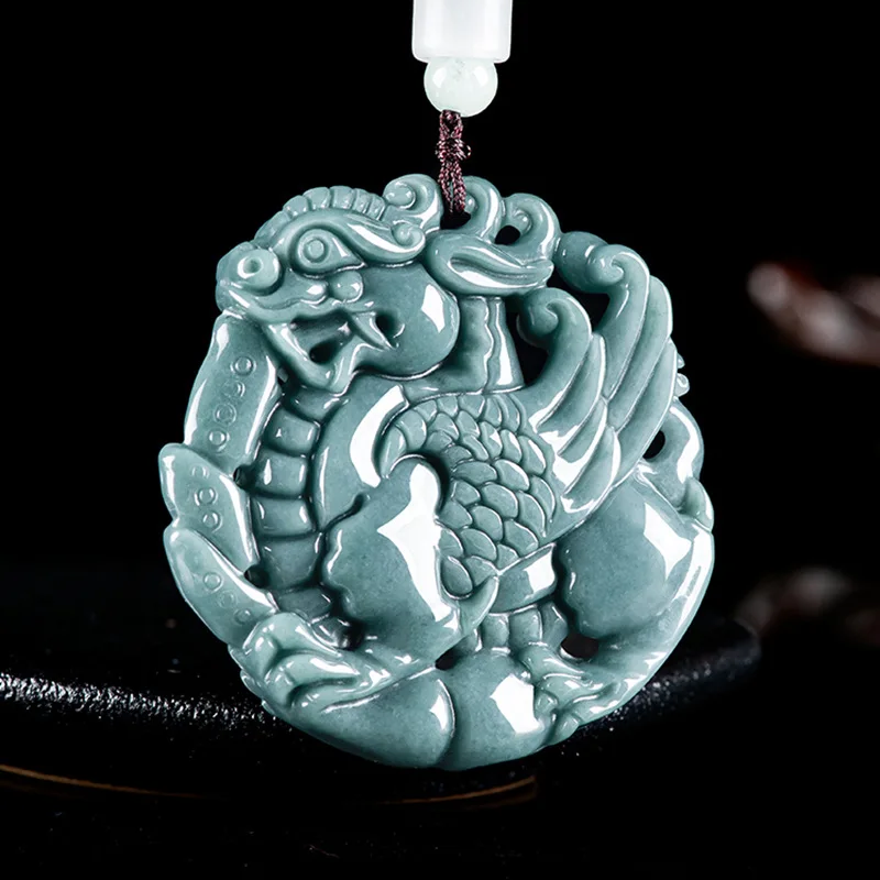 Natural A-grade Jade Blue Water Three-dimensional Flying Sky Qilin Ice Jadeite Gold Pendant Men's Charms Women's Jewelry