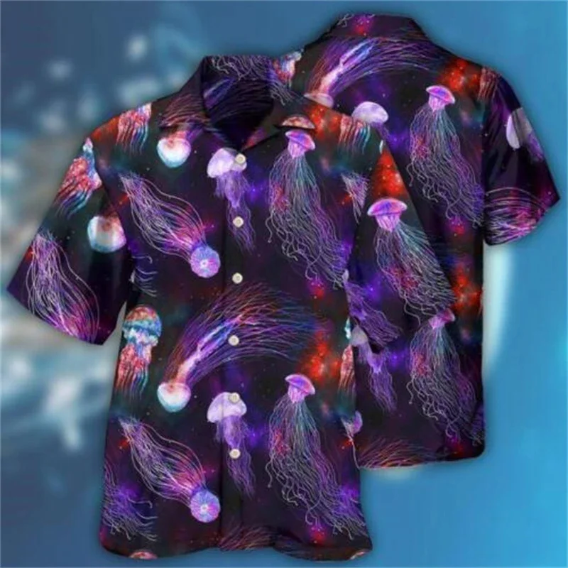 New Men\'s Shirts Short Sleeve Jellyfish Pattern Hawaiian Shirt For Men Tops 3d Printed Summer Holidays Breathable Men\'s Clothing