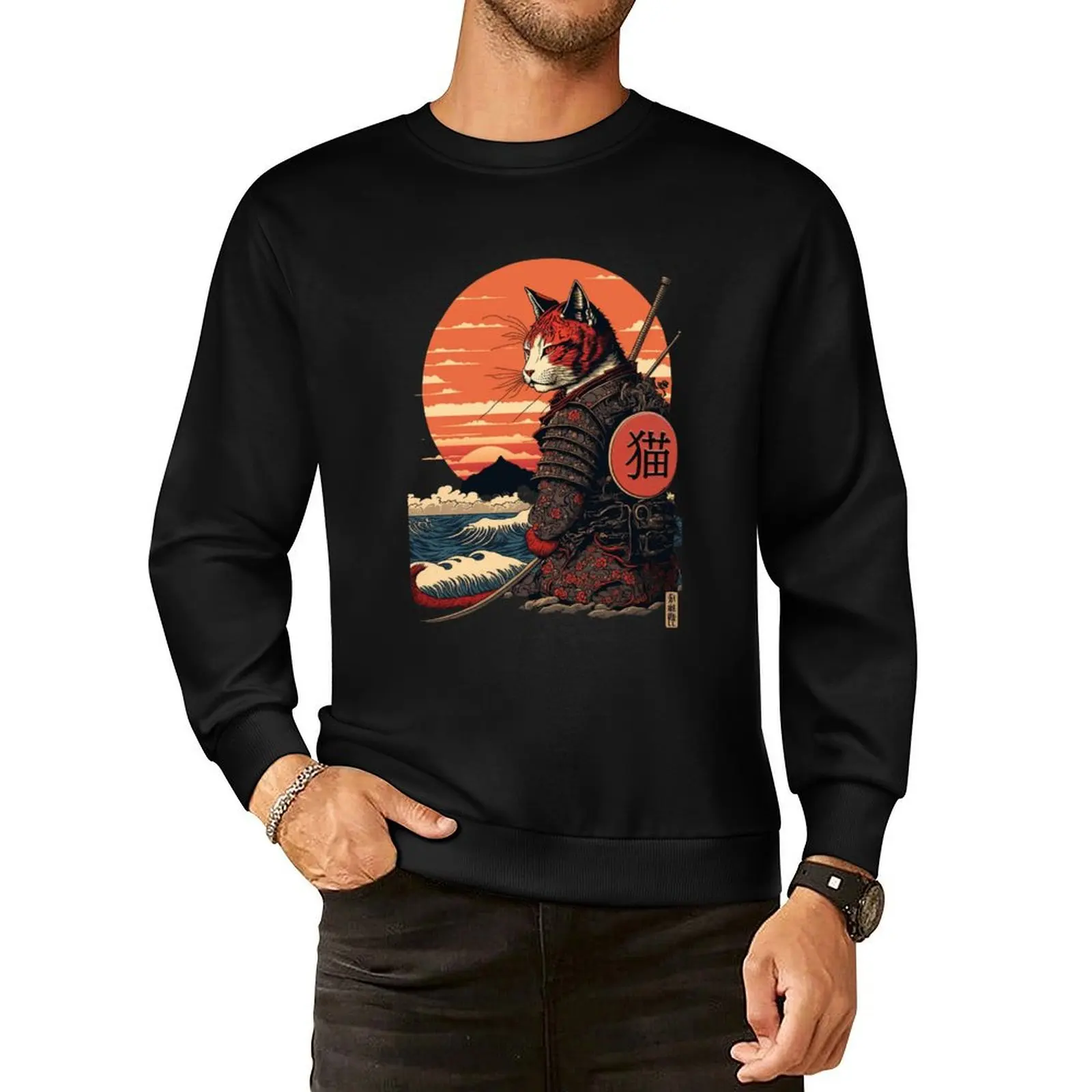 Ukiyo e Samurai Cat Pullover Hoodie men's autumn clothes anime clothing mens clothing men wear new hoodies and sweatshirts