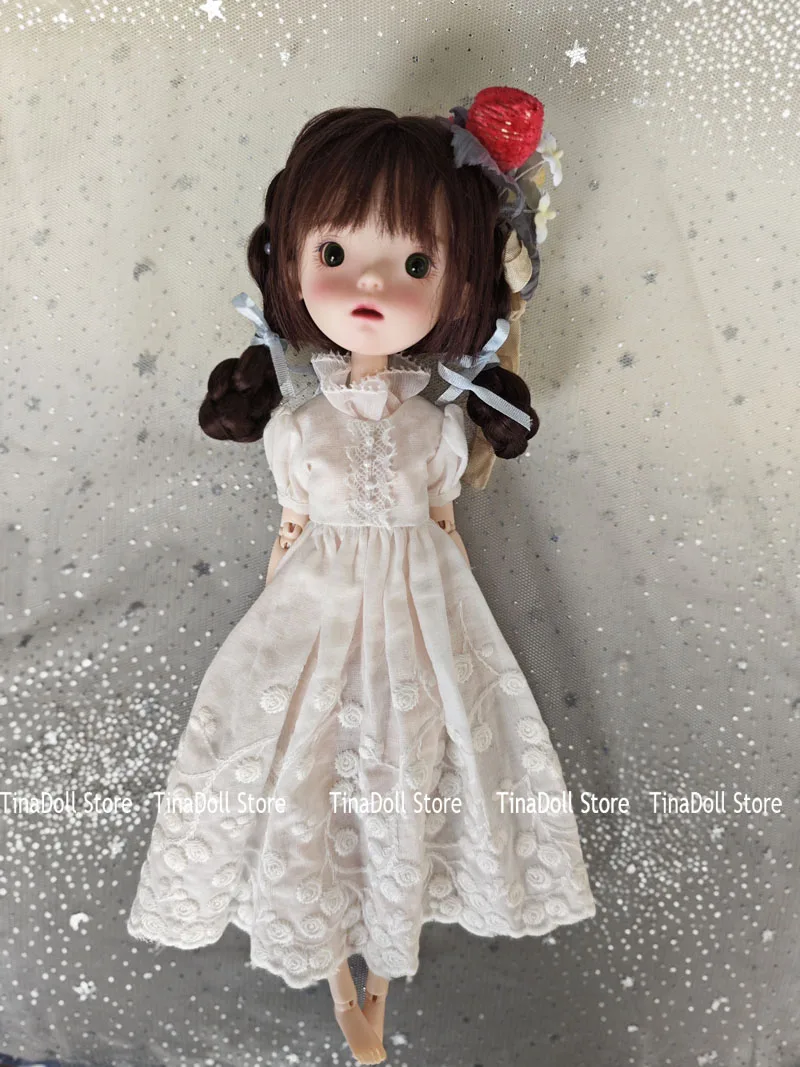 （TinaDoll Store) Landoudou/blythe lace embroidery flower Clothes set( one-piece dress )for Landazz Landoudou/Blythe/ob22/ob24 Do