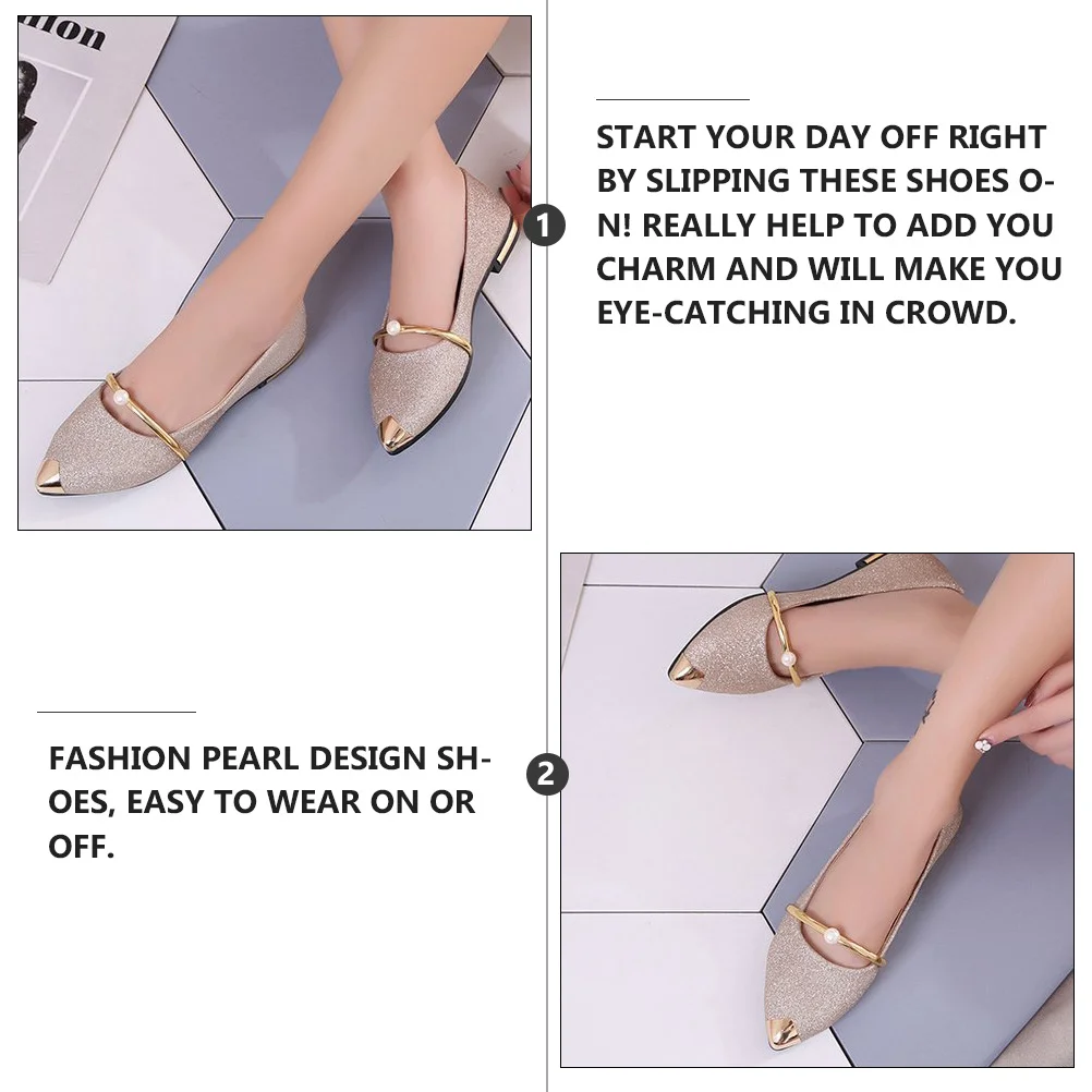 

1Pair Stylish Pearl Flat Shoes Comfortable and Durable for Women Everyday Wear Nude Shoes Woman Pumps Pearl Pumps
