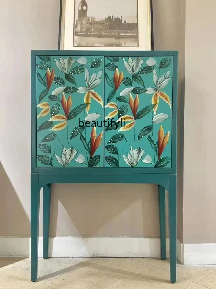 

zxqAmerican Retro Wine Cabinet Large Apartment Living Room Double Door Complete Hand Painted Sideboard Cabinet High Cabinet Loc