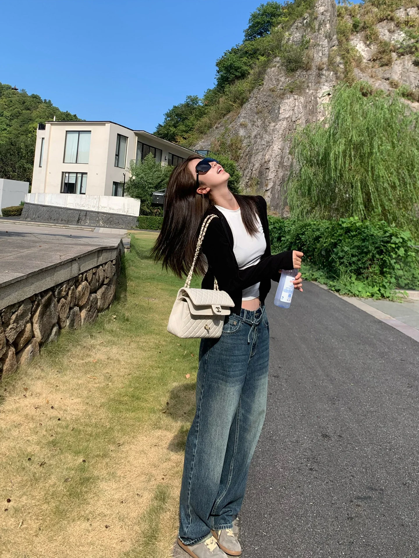 

Винтажные джинсы MultiMath Small DingBao Life, состаренные, с поясом, широкие штанины, удлиненные, из хлопка, с пуговицами на талии