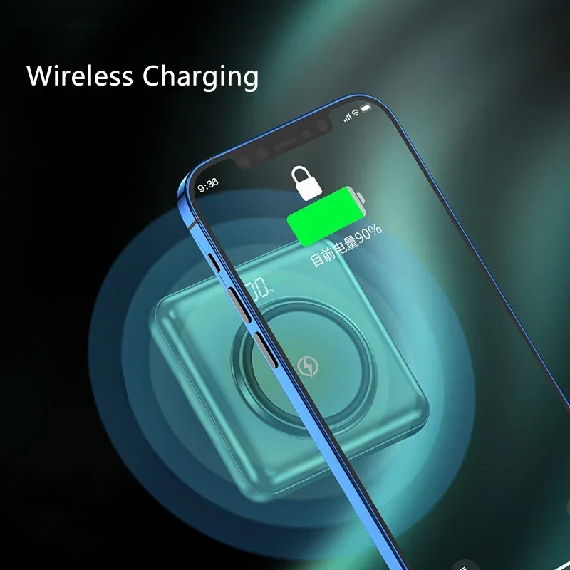 20000mAh Power Bank Qi Wireless Charger 10000mAh Powerbank built in Cable for iPhone 12 Xiaomi Samsung S21 Poverbank with Light