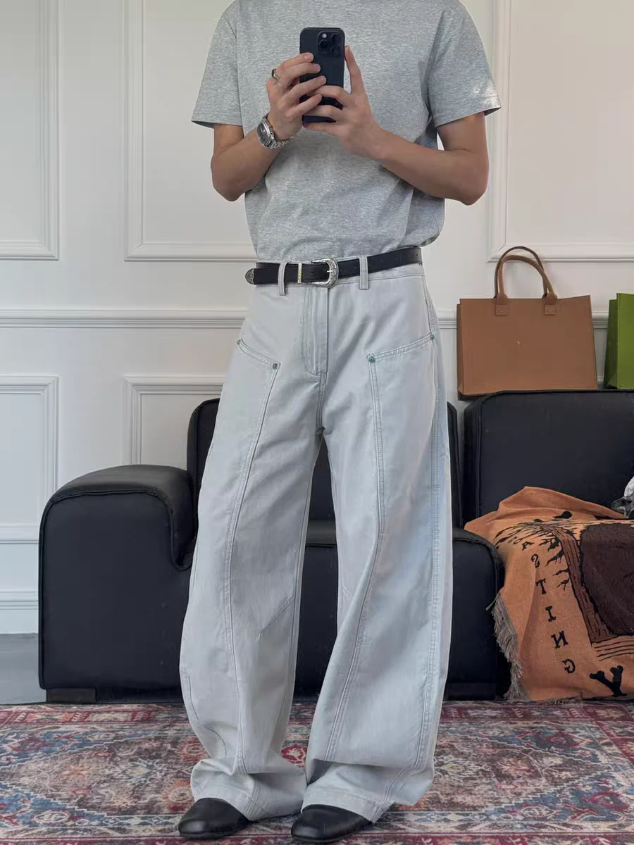 

Retro American Turquoise Knife Casual Pants Loose Wide Leg Long Trousers ex Casual Jeans Vintage Decosition Design