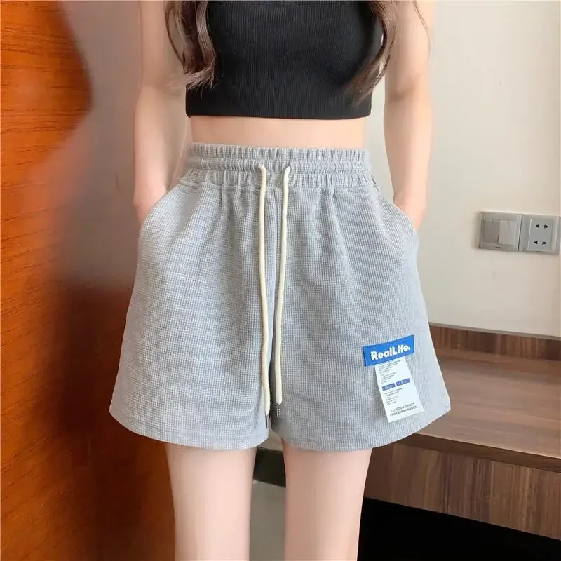 

Korean Summer Outdoor Home Sleep Pants High Waist Waffler Casual Hot Pants Harajuku Letter Loose Sports Shorts Women Sweatpants