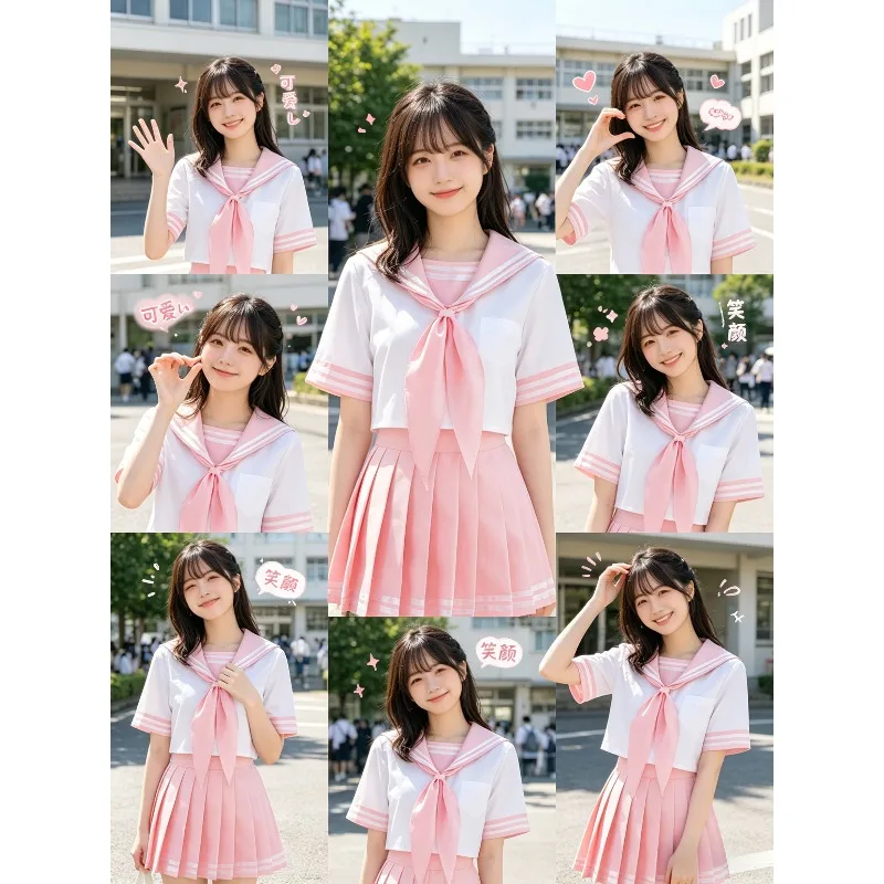 Anime Cosplay Matrosenkragen Schuluniform Langarm Plissierter Rock Japanisches Süßes Niedliches Party Alltags-Rollenspiel Kostüm-Set