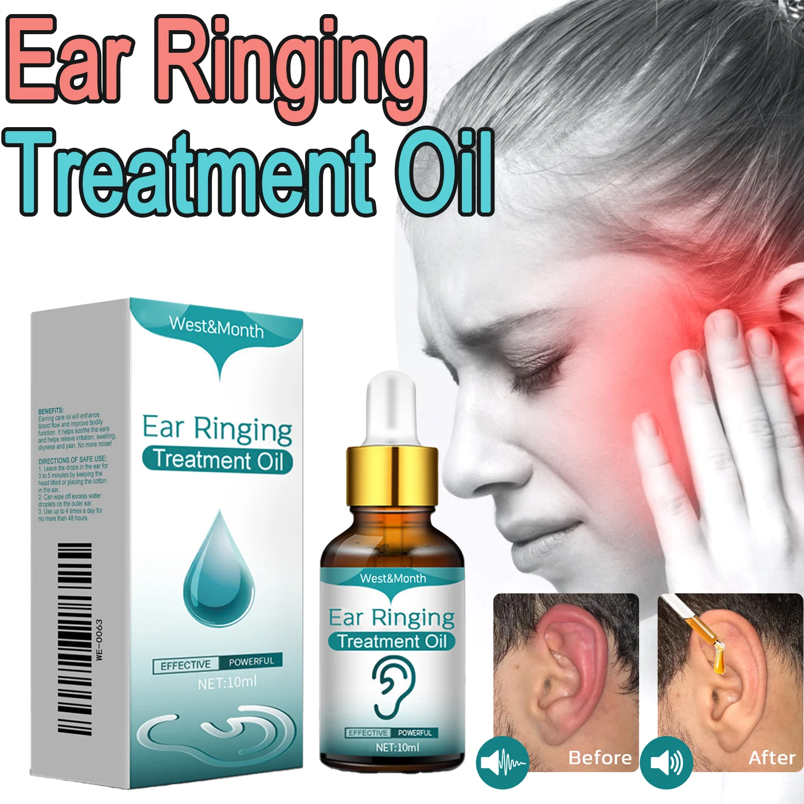 زيت يسهل رنين الأذن من WEST&MONTH يعزز تدفق الدم ويحسن وظيفة الجسم ويساعد على تخفيف التهيج والجفاف والتورم 10 مل