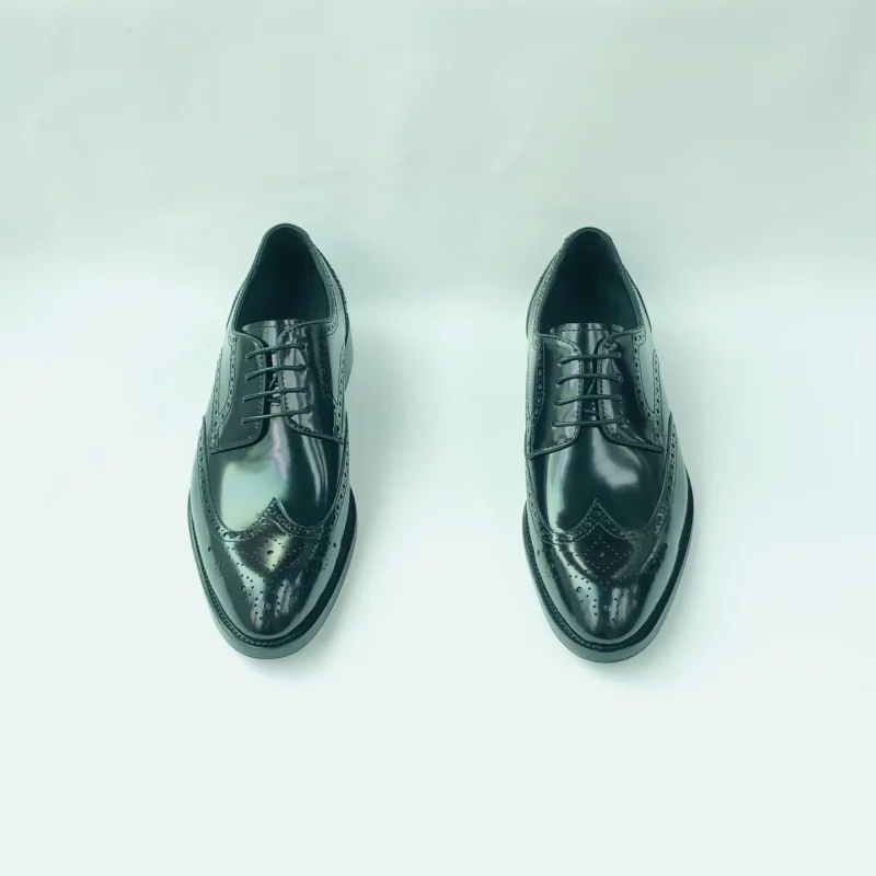 Authentic Real Cowskin Business Style Plain Black Businessmen Glossy Brogue Shoes Genuine Cow Leather Male Slip-on Dress Oxfords