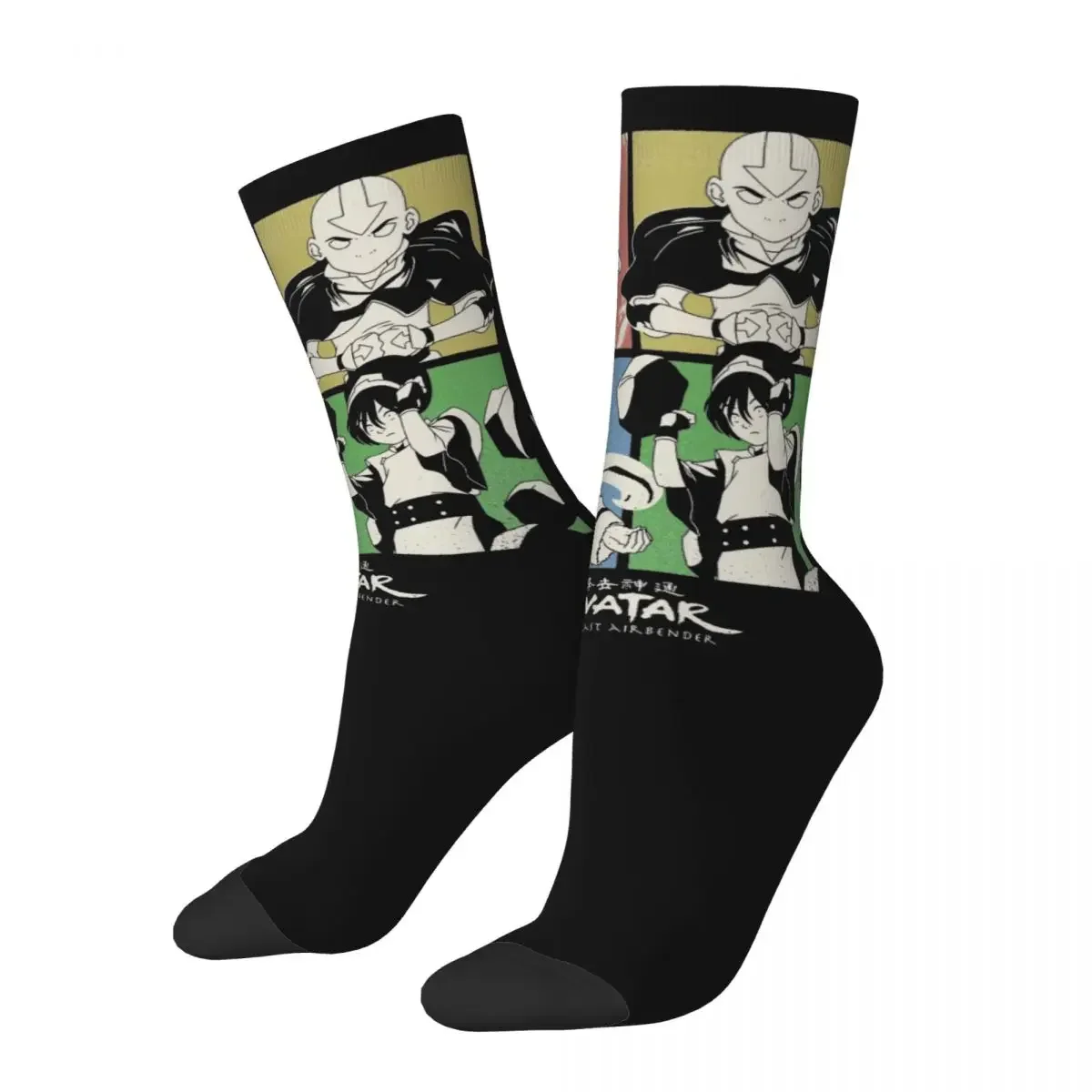 

Casual Women Men Avatar-The Last Airbender Four Square Group Poster Socks Sweat Absorbing Crew Socks for Men Women