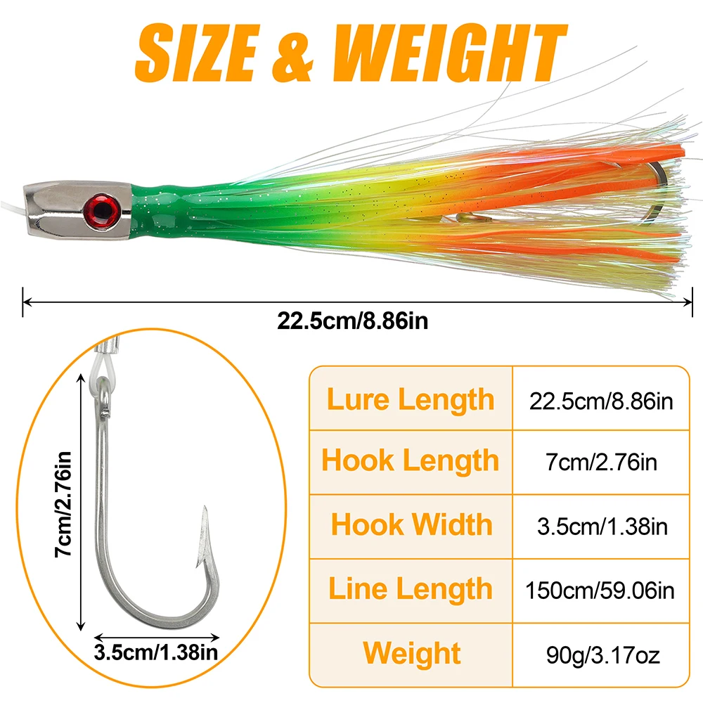 Imagem -02 - Saia Trolling Fishing Lures Grande Game Saltwater Trolling Lures Tubarão Gancho Linha Líder para Wahoo Tuna Marlin 90g 3.17oz Pcs