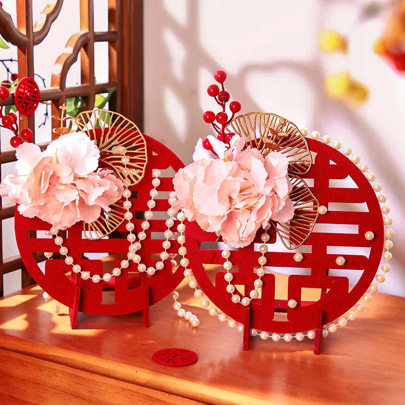 

Traditional Wedding Happy Character Simulation Pearl Flower Living Room Decor Wedding Room Creative Desktop Wedding Supplies