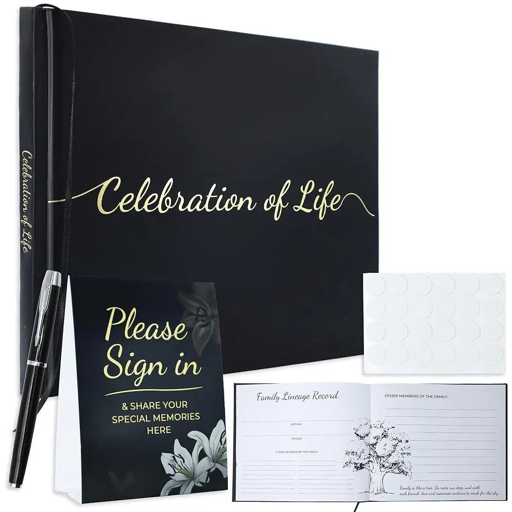

Funeral Guest Book Set Memorial Sign in Memory Book with Pen, Table Sign & Photo Double Sided Tape, Thoughtful Remembrance Ke