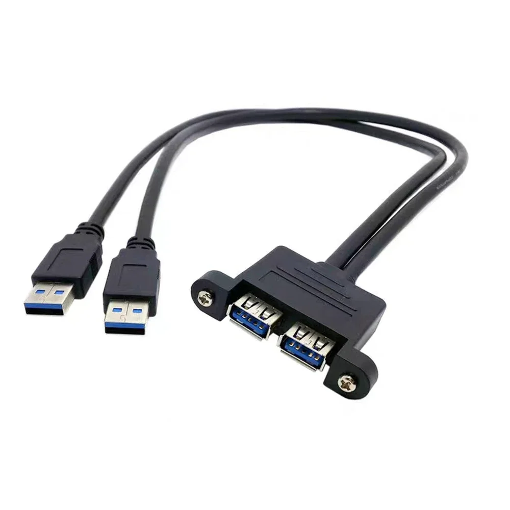 

0.3m-1m Dual USB3.0 male to female extension cable with screw holes, dual USB2.0 adapter cable can be fixed