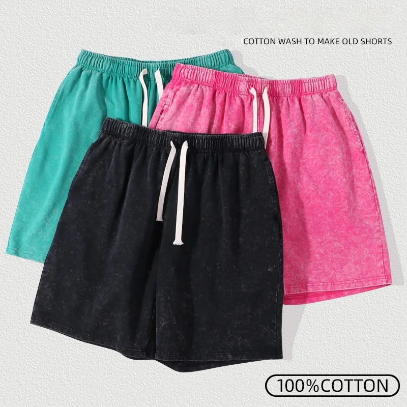 

Мужские шорты из стираного хлопка, летние, прохладные, свободные, повседневные, для фитнеса, универсальные, винтажные, из тонкого материала, длиной пять четвертей