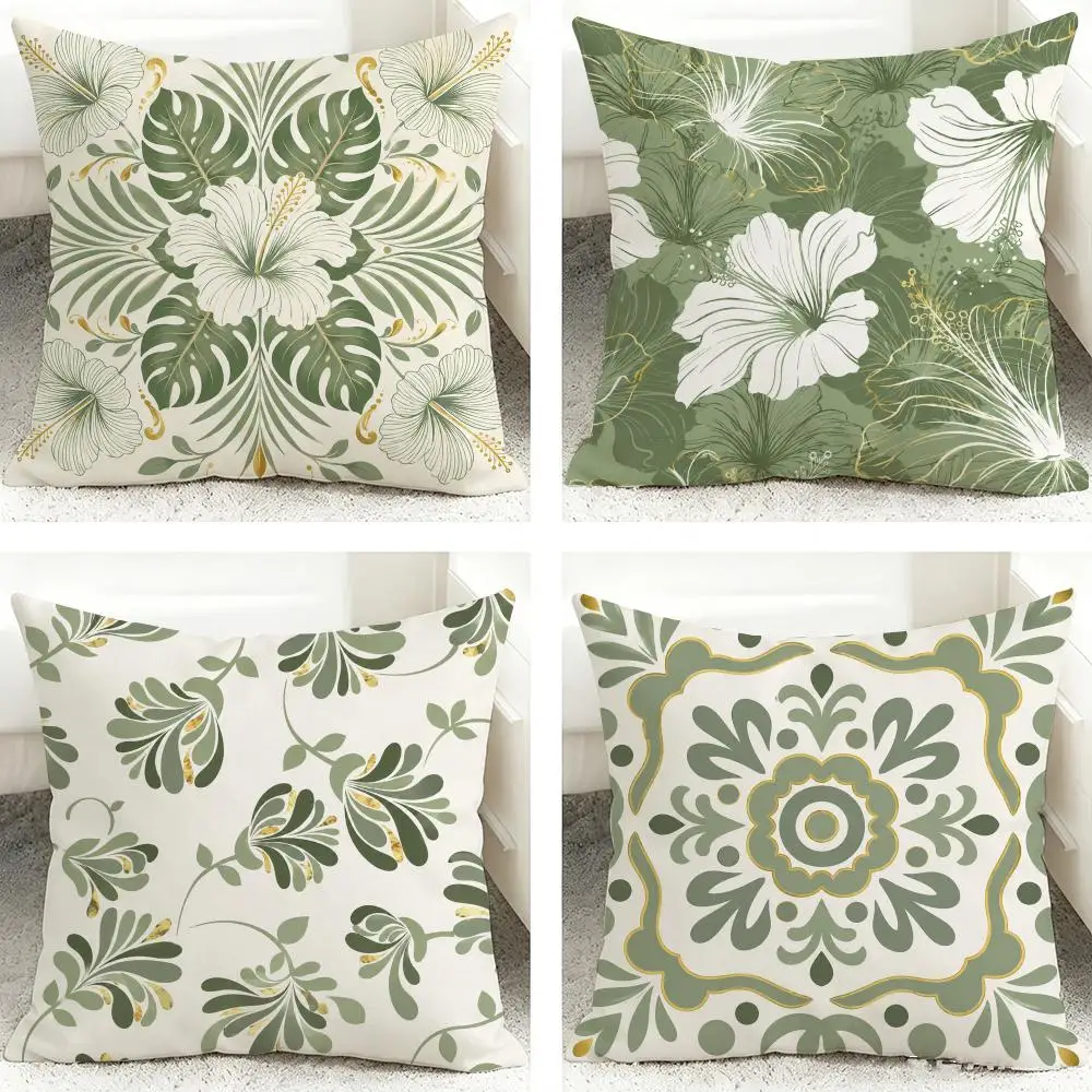 Sage Green Botanical Pattern Cushion Cover Pillows Modern Home Decoration Living Room Pillow Covers Decorative Cushions Cover
