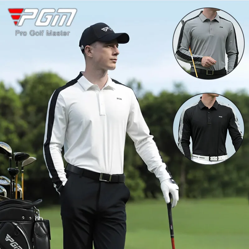 

PGM Men Long Sleeve Golf T-shirt Male Patchwork Turn Down Collar Tops Autumn Men Breathable Elastic Shirt Casual Sport Uniform