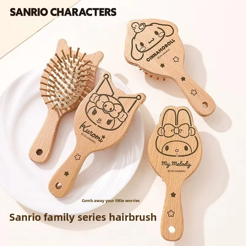 

SANRIO Natural Wooden Paddle Hair Brush Airbag Scalp Massage Comb Cute Anime Design Detangling Hairbrush Smooth Anti-frizz Combs