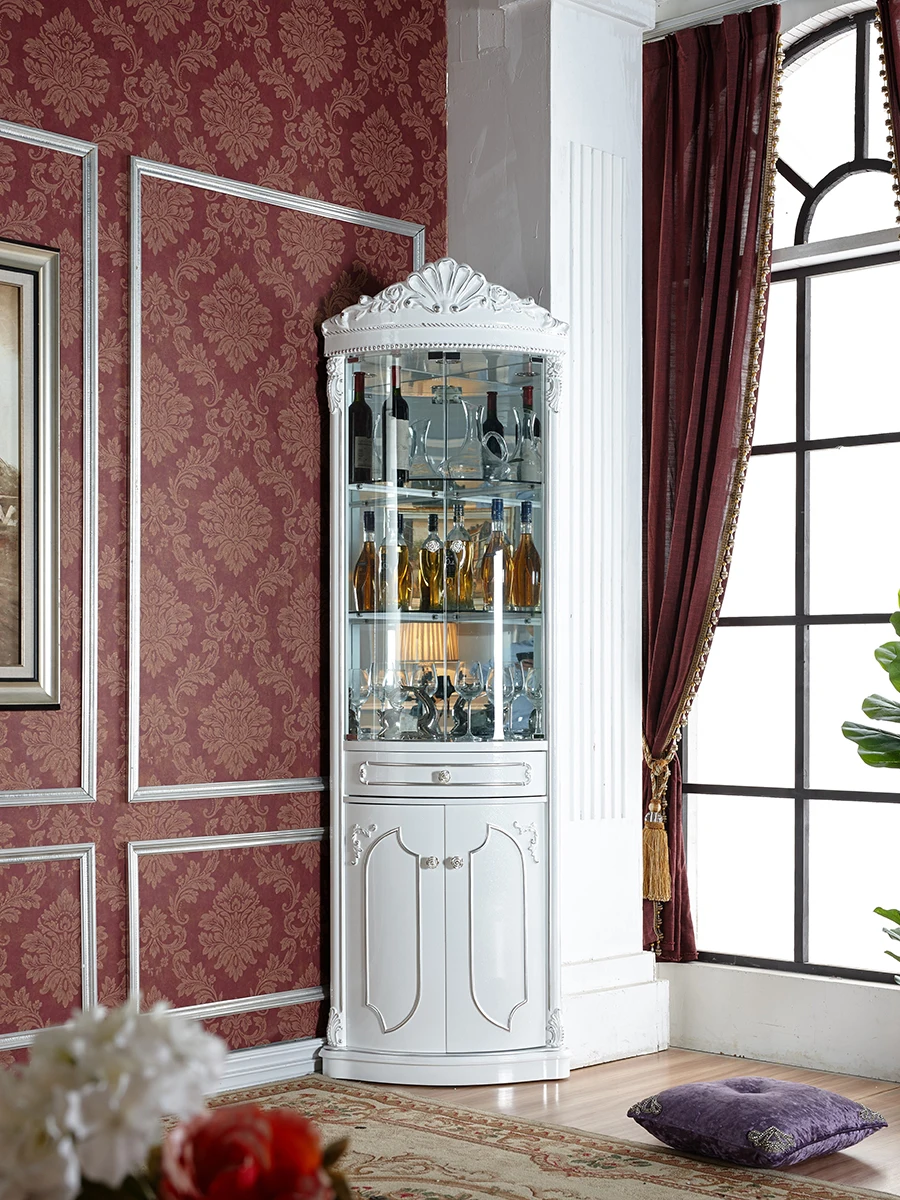 

European triangle wine cabinet, living room, mini corner cabinet, white double door small corner wine cabinet