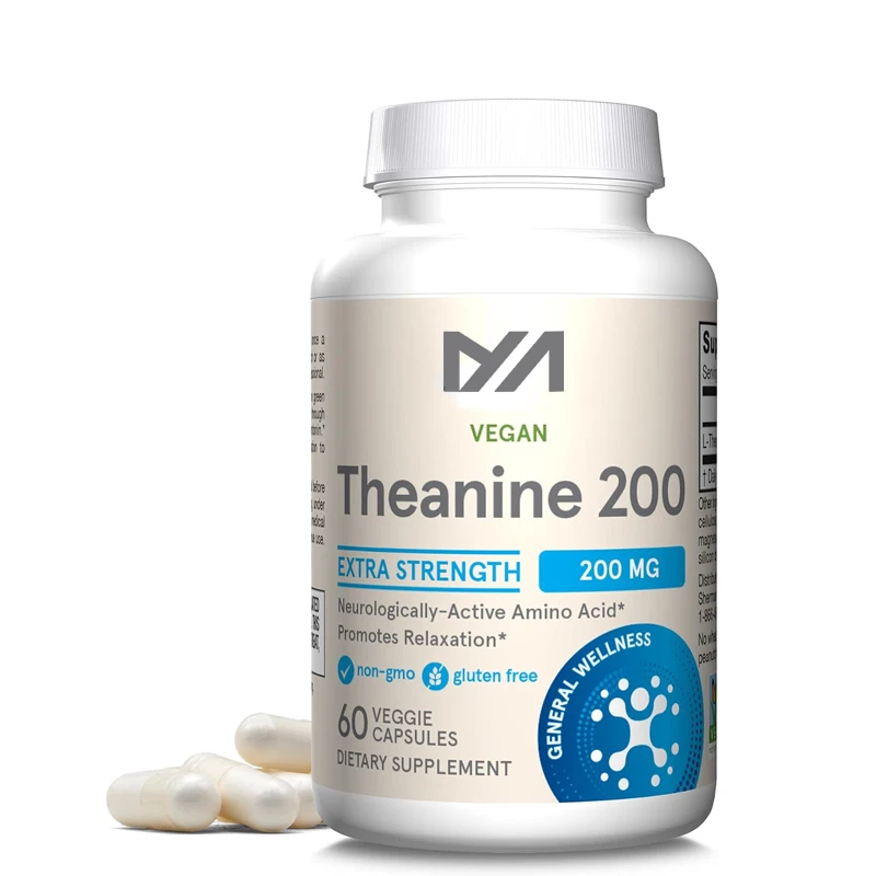 

Extra Strength 200 milligrams of theanine, a relaxing dietary supplement, amino acid supplement, 60 vegetarian capsules