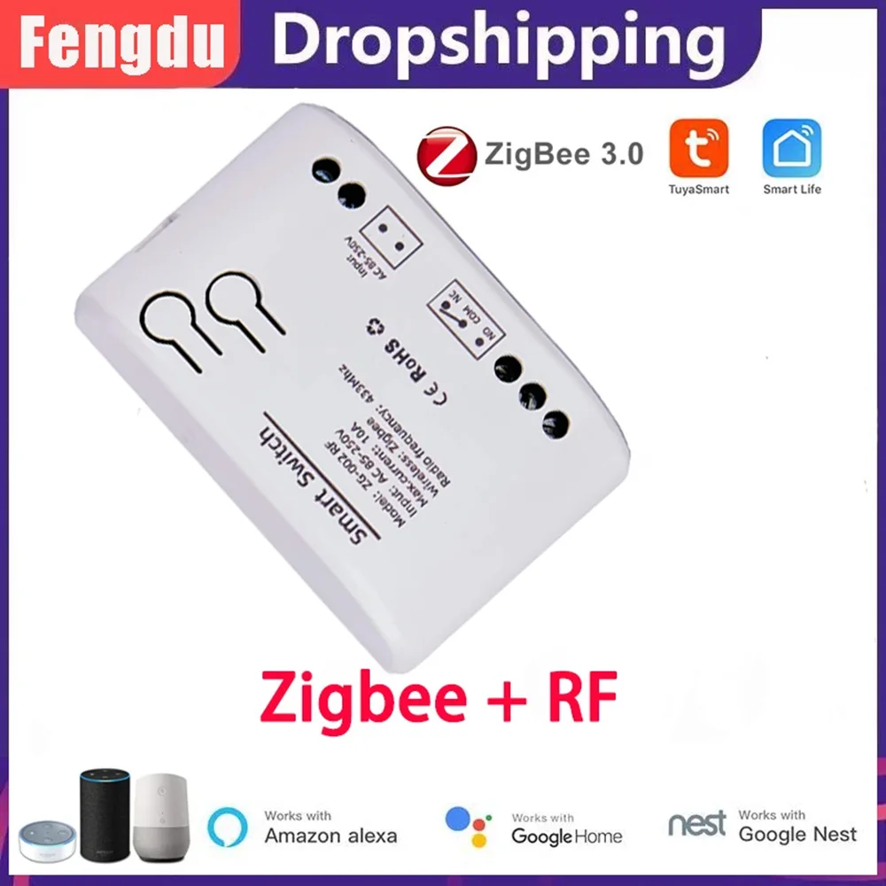 

Zigbee Tuya 1ch Smart Relay Switch Module Smart Light Switch RF433Mhz Remote Control Light Switch Work With Alexa Google Home