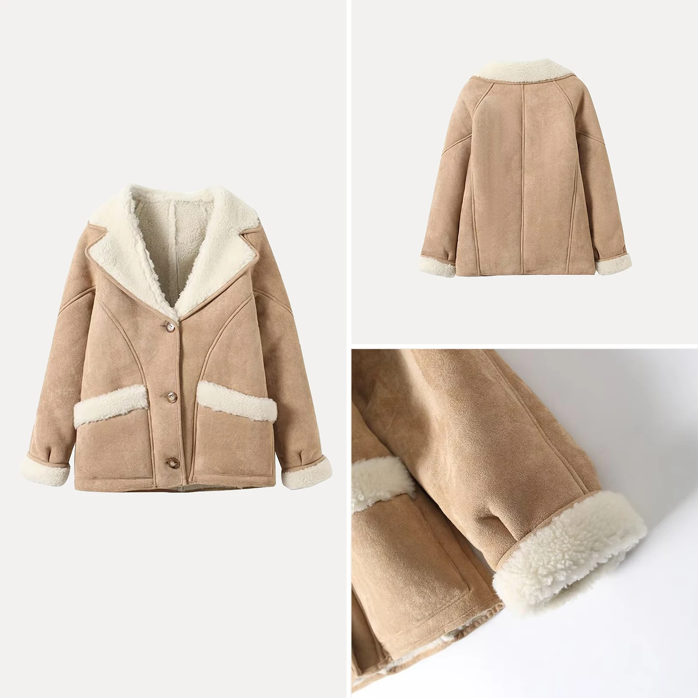 

Женская свободная посадка из меха и кожи с воротником-стойкой, универсальная верхняя одежда, осень 2023, брендовая длинная свеч на одной пуговице