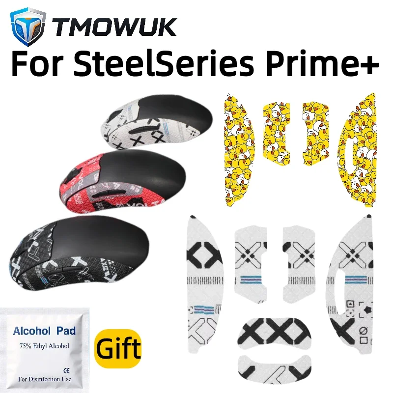 Gaming Mouse Anti-Slip Grip Tape&ICE PTFE Mouse Skates Set Sweat Resistant Sticker For SteelSeries Prime+ With Alcohol Pad Gift