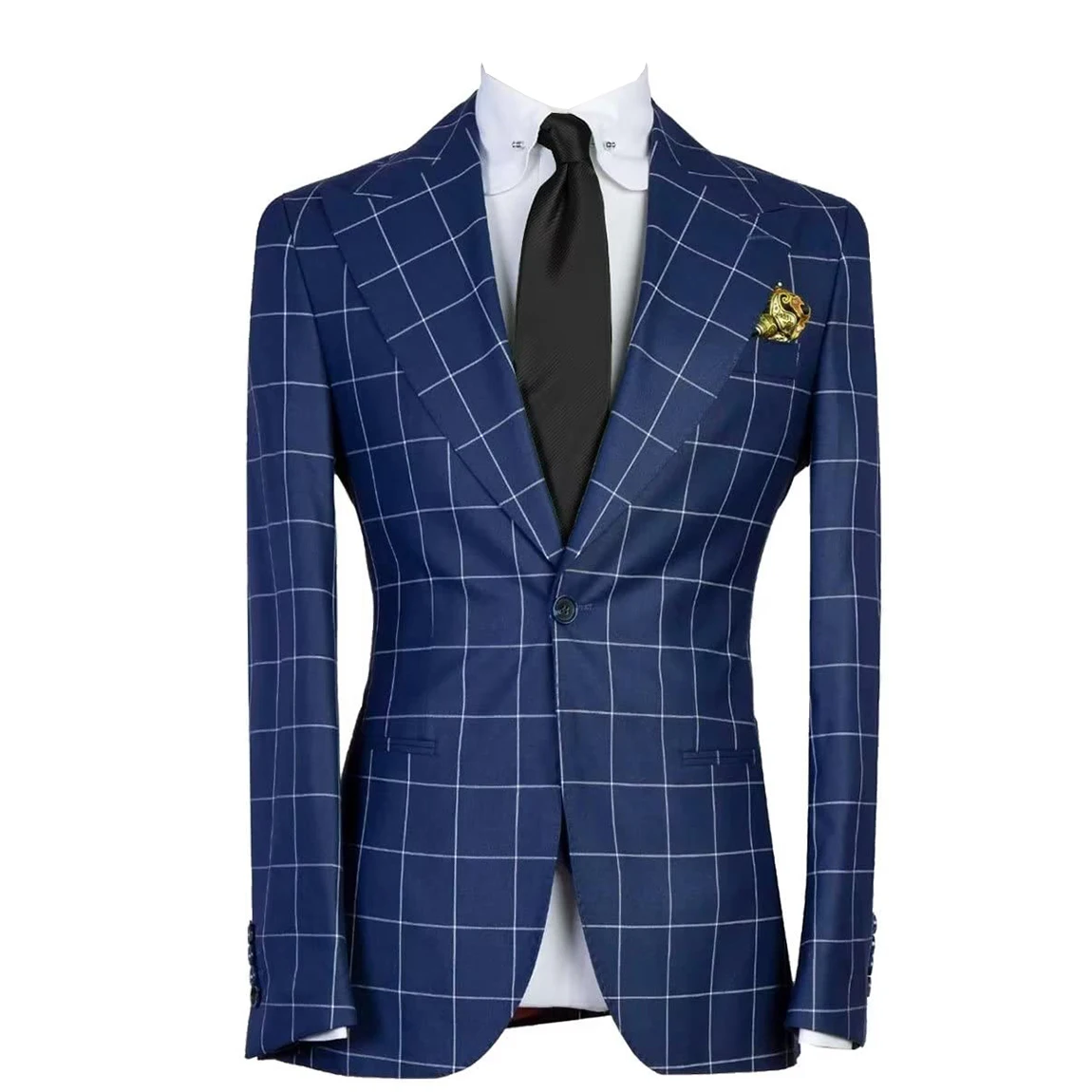 

Men's One Button Checked Blazer Peak Lapel Formal Party Prom Coat